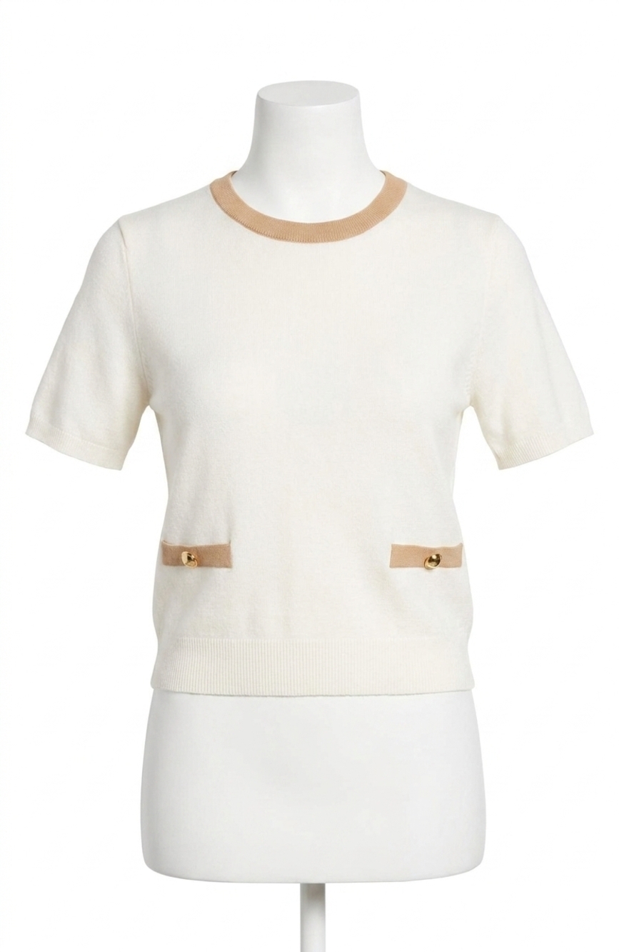 NEW FRENCH CONNECTION babysoft short sleeve top in porcelain cream/ camel